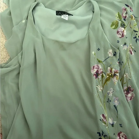 Alex Evenings Sage Floral Beaded Dress Sz 16 - Picture 6 of 7
